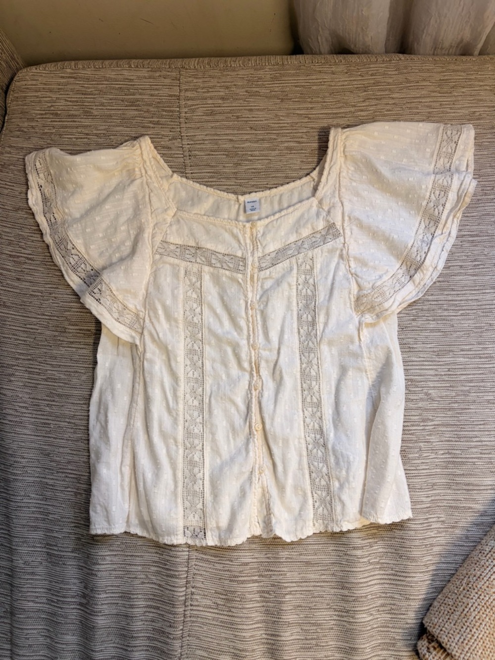 Old Navy Cream Lace-Trim Flutter Sleeve Blouse